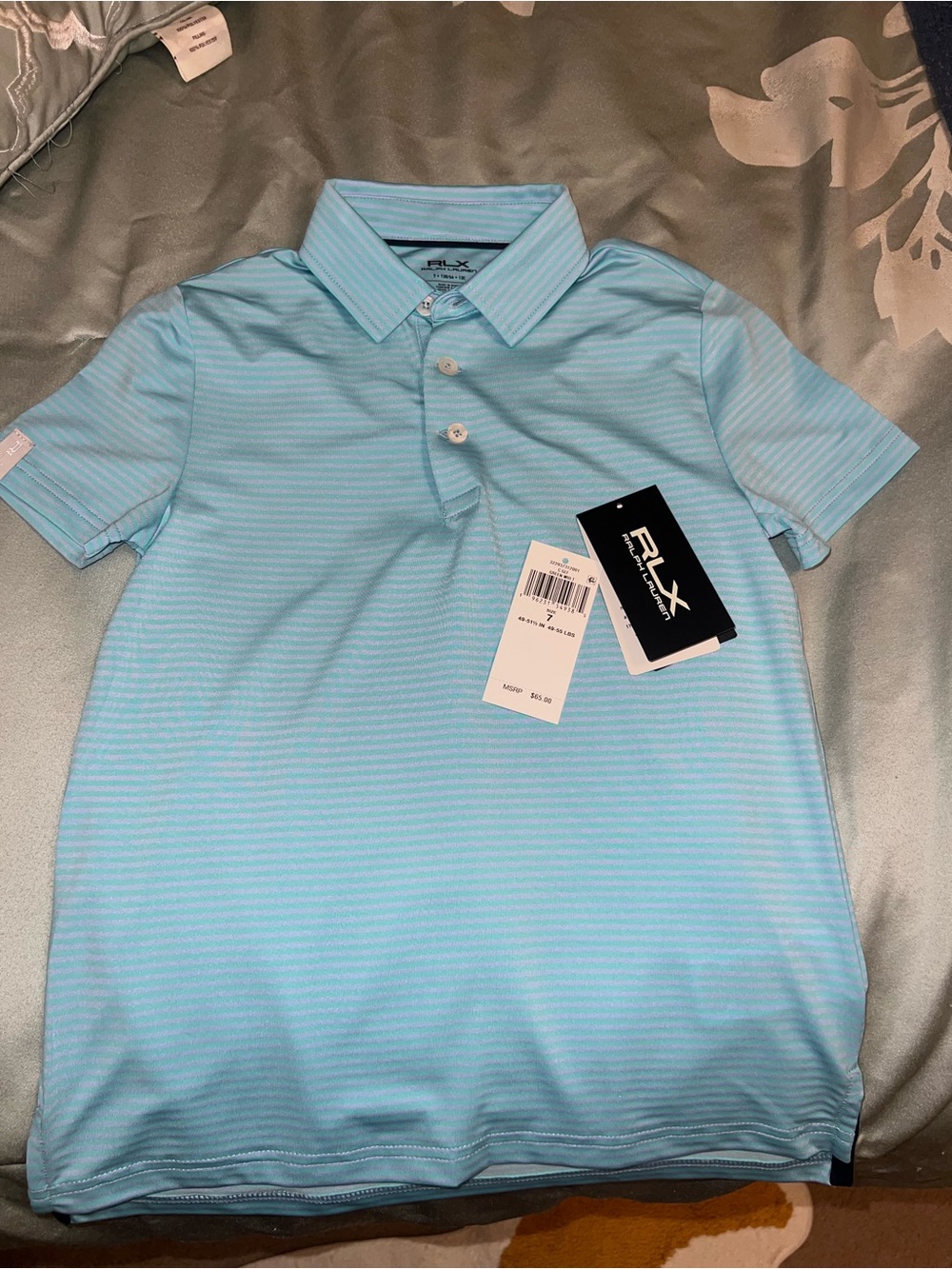 New Ralph Lauren RLX Golf Polo boys 7 blue and purple striped NWT